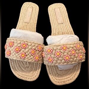 NEW, ASOS DESIGN Juicy Beaded Flower Espadrille Mules in Natural, US 9 sandals
